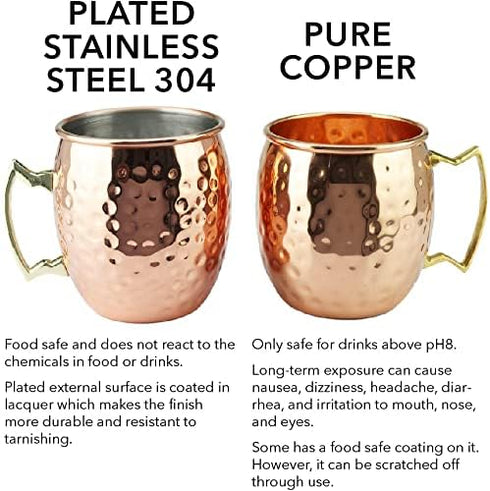 PG Copper/Rose Gold Plated Stainless Steel Moscow Mule Mug - Bar Gift Set 4 - Factory Direct (19 oz) - Authentic Traditional Design - Smooth Finis...