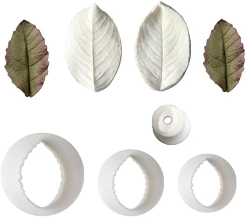 6Pcs Rose leaves Cutter & Veiner Set Fondant Silicone Mold Rose leaf Gumpaste Clay Mould for Chocolate Sugarcraft Bakeware...