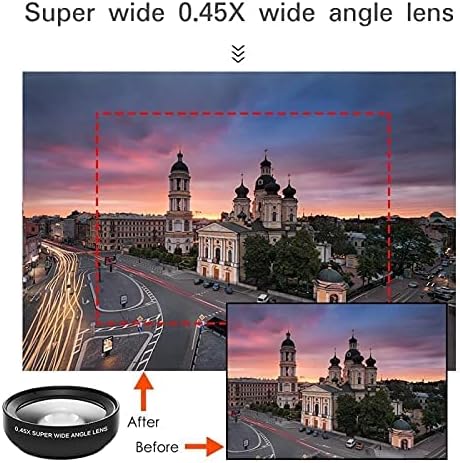 Mobile Phone Wide-Angle Lens 0.45X Mobile Phone Camera Lens Kit Macro Lens 12.5X Universal for iPhone Android Phone/Samsung/OnePlus and Most Smart...