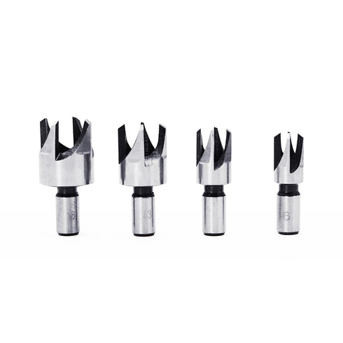 8Pcs Wood Plug Cutter Drill Bit Set Carbon Steel Titanium Coated Woodworking Chamfer Drill Bits Straight and Tapered Taper 5/8" 1/2" 3/8" 1/4" Cut...