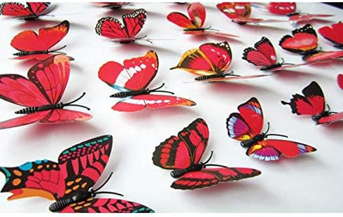 Somotersea 24PCS 3D Butterfly Wall Decal Removable Refrigerator Magnets Stickers Decor for Kids Room Decoration Home and Bedroom Art Mural Red...