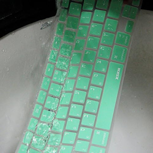 XSKN Hebrew Israel Language Mint Green Color Silicone Keyboard Skin Cover for 2015 and Ealier Released MacBook Air 13, Pro 13 15 17 inch, US Layou...