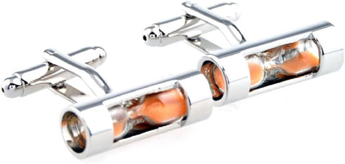 Sand Timer Hourglass Orange Sandtimer Pair Cufflinks in a Presentation Gift Box & Polishing Cloth...