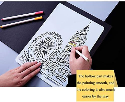 Painting Templates Drawing Stencils Plastic Creative Building Art Craft Reusable Stencils Lettering Aids for Kids Student DIY Scrapbook Notebook P...