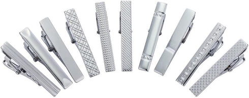 AnotherKiss Mens Skinny Tie Clip Set Fashion Jewelry, 10 Pieces of Silver Tone, 1.57 Inches...