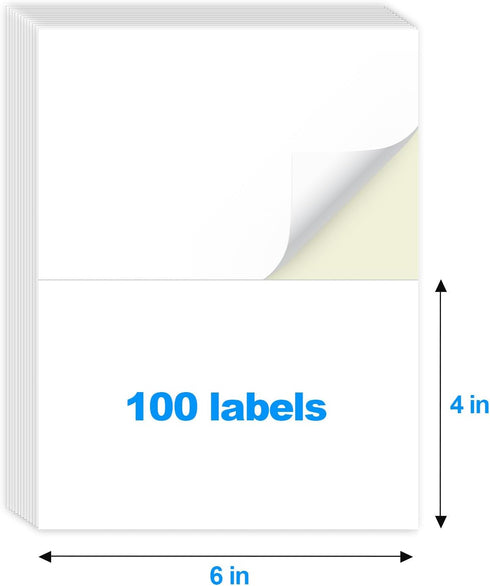 MaxGear 4x6 inch Removable Labels 100 Pcs, Water/Oil/Tear Resistants No Residue for Home Packing Box and Storage Bins, Matte White Paper Sheets, P...