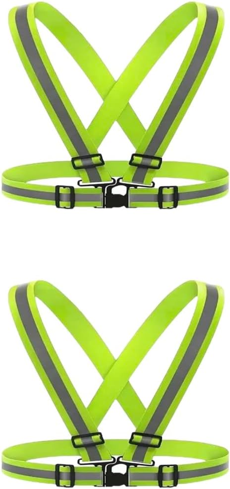 Adjustable Bright Neon Color High Visibility Reflective Safety Straps Gear - 2-Pack Hi Vis Safety Vests for Traffic Control, Running, and Cycling....