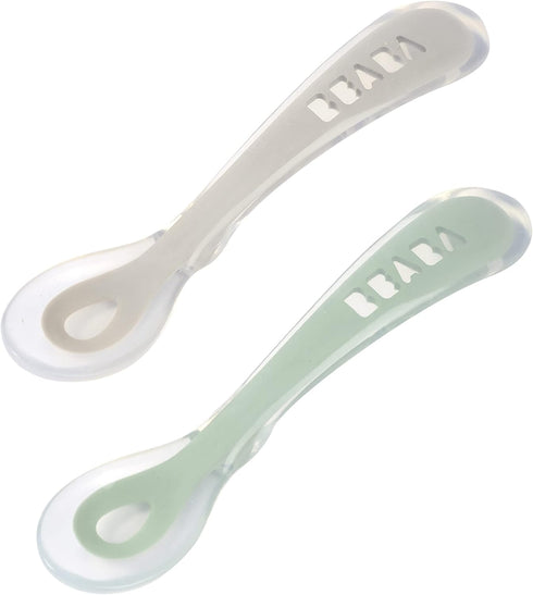 BEABA Toddler's Self-Feeding Spoon Set with Travel Case, Original Silicone Baby Spoons, Baby Essentials, Baby Spoons, Travel Set, Baby Gifts, Sage...