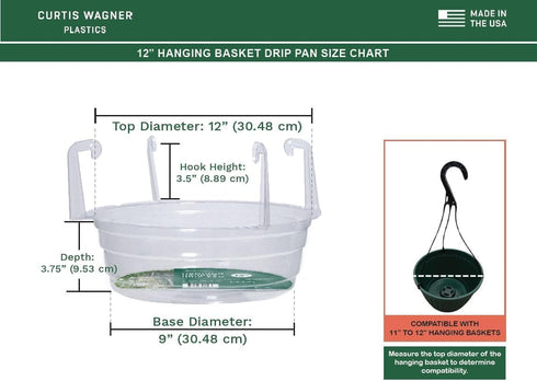 Curtis Wagner Plastics Hanging Basket Drip Pan, Clear, 12 Inch...
