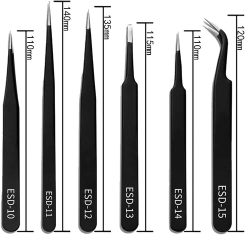 6PCS Precision Tweezers Set, Upgraded Anti-Static Stainless Steel of Tweezers, for Electronics, Soldering, Laboratory Work, Jewelry-Making, Model,...