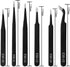 6PCS Precision Tweezers Set, Upgraded Anti-Static Stainless Steel of Tweezers, for Electronics, Soldering, Laboratory Work, Jewelry-Making, Model,...