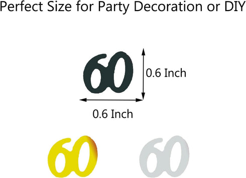 Number 60 Confetti Glitter Metallic Foil Table Party Decorations for Anniversary/Birthday/Wedding Gold Black and Silver 1.5 oz(60)...