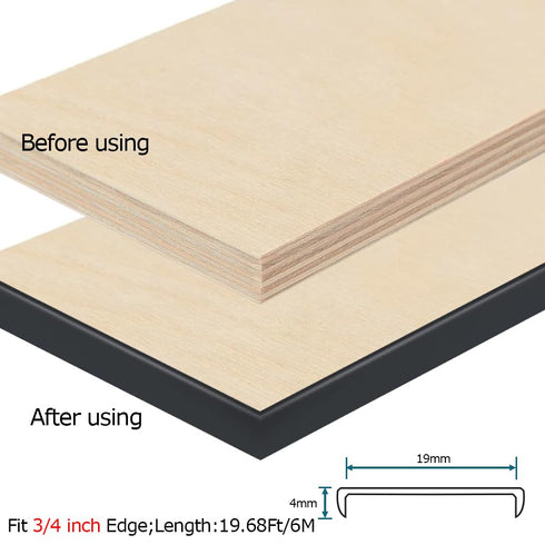 U Shape Edge Banding, Fit 3/4 inch Edge, Plywood Edge Protector, Self-Adhesive Edge Trim for Veneer, Furniture, Cabinets, Countertop, Shelves, Tab...