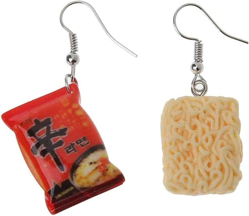 Mini Instant Noodle Dangle Earrings Small Resin Instant Noodle Food Drop Earrings Funny Food Asymmetrical Hook Earrings Artist Painter Jewelry...