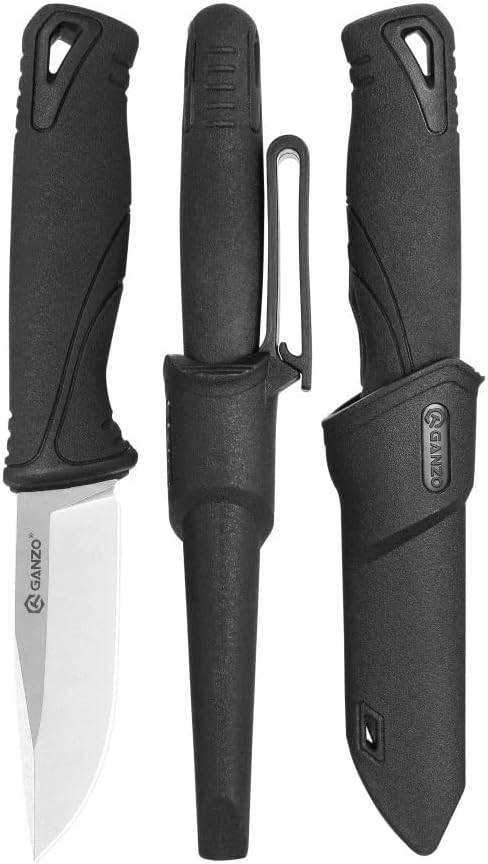 Ganzo G807-BK Fixed Blade Knife 9CR14 Stainless Steel Blade Ergonomic Anti-Slip Handle Camping Hunting Fishing Outdoor EDC Knife with PP Scabbard ...