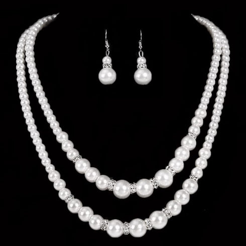 Unicra 1920s Gatsby Pearl Jewelry Set Vintage Crystal Bride Necklace Earrings Set Silver Pearl Multilayer Bridal Necklace Jewelry Accessories for ...