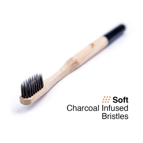 Bamboo Toothbrush with Soft Charcoal Infused Bristles, Set of 4...