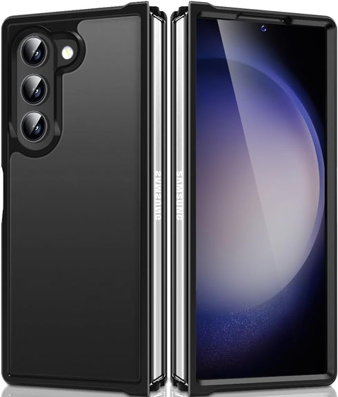 for Samsung Galaxy Z Fold 6 Case, Z Fold 6 Case with Camera Frame Protection, Thin Anti-scratch PC Matte Translucent Back & Flexible TPU Hinge Sho...
