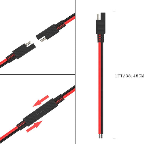 SAE Connector Cable,16AWG 1FT 2 Pin SAE Quick Connector Disconnect Plug for Solar Panel Car Motorcycle(2 Pack)...