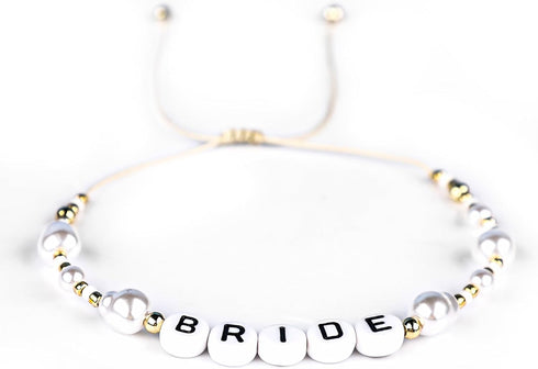 Bride Pearl Beaded Bracelet, Bride Bracelet Adjustable Exquisite Beaded Bracelet Bridesmaid Gift Bachelorette Bracelets Jewelry for Bridal Shower ...