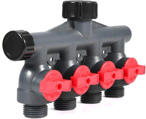 4 Way Hose Splitter,Heavy Duty Water Faucet Garden Hose Connector Valve Adapter Outdoor Faucet Drip Irrigation Systems & Lawns Product G3/4in (Fou...