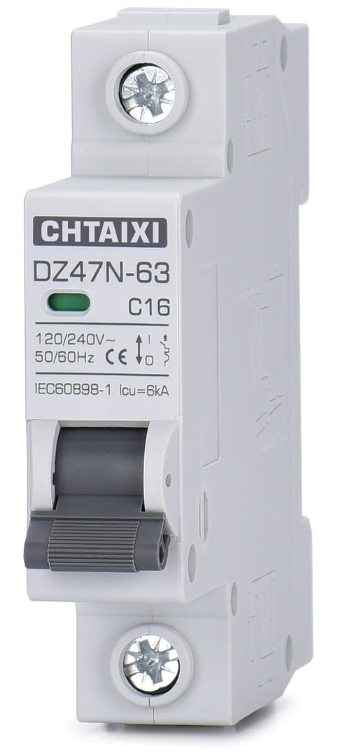 AC Miniature Circuit Breaker, 16 Amp 120V/240V 1 Pole DIN Rail Mount Circuit Breaker, Thermal Magnetic Trip, Solar AC Disconnect Switch MCB C16...