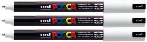 posca Authentic Marker Set, 3 White Professional Grade Paint Markers with 1MR Extra Fine Tip...