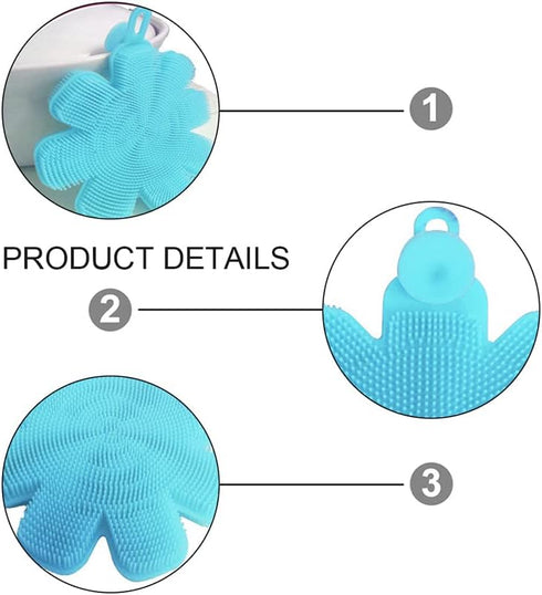 Silicone Sponge Dish Washing Kitchen Scrubber?Dishwashing Brush Silicone Kitchen Brush Flower Shape Cleaning Brushes for Home Restaurant (4, Rando...
