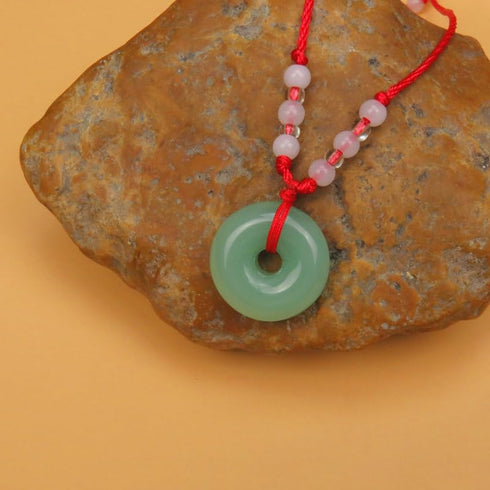 Green Jade Buddha Circle Red String Pendant Necklace - Chinese Traditional Amulet for Luck and Protection...