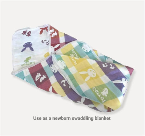 2 Layer Blanket, Muslin Cotton Jacquard Bed Blanket, Lightweight Super Soft and Warm, Crib Blanket for All Seasons, 80 x 100 cm, Parachuting Bear...