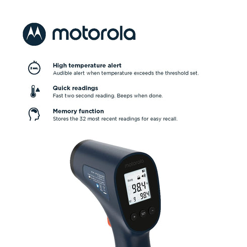 Motorola TE-94 Infrared Touchless Forehead Thermometer for Adults and Kids - Backlit Display, Memory Function, High Temp Alert - Dark Blue...