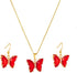 Pingyongchang Butterfly Pendant Necklace Earrings for Women Handmade Minimalist Cubic Zircons Gold Butterfly Pendant Earrings Necklace Cute Crysta...