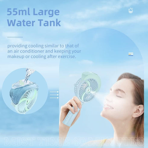 HandFan Personal Misting Fan, 55ml Large Water Tank, Poratable Handheld Rechargeable Mister Fan, Battery Operated Mist Fan, 180°Foldable, 3 Speeds...