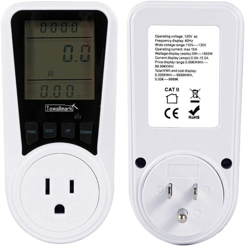 Watt Meter, Electricity Usage Monitor, Towallmark 2pcs Power Meter with Big LCD Display + Backlight, Power Consumption Monitor, Socket Meter, Kilo...