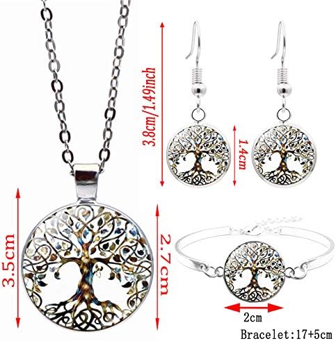 RTY Family Tree Life Tree Pendant Necklace Earrings and Bracelet Vintage Hopeful Life Tree 3pcs Jewelry Set...