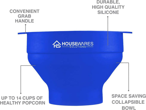 Collapsible Silicone Microwave Hot Air Popcorn Popper Bowl With Lid and Handles - Blue...