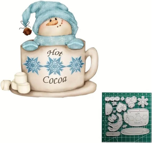 Snowman Cocoa Cup Metal Die Cuts, Christmas Snowman Cup Metal Cutting Dies Cut Stencils Card Paper Craft DIY Template Metal Cutting Dies Album Emb...