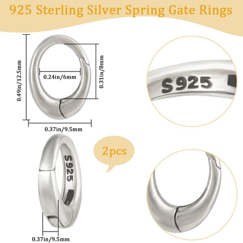 Beebeecraft 2Pcs 925 Sterling Silver Spring Gate Rings Round Metal Trigger Spring O Rings with Storage Box for Jewelry Handmade Crafts...