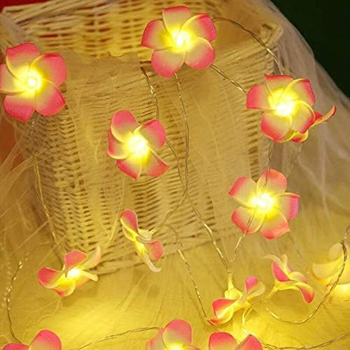 Lxcom Lighting Plumeria Flower String Lights 20LED String Light Hawaiian Foam Artificial Plumeria Flower Battery Powered Fairy Starry Lights for C...