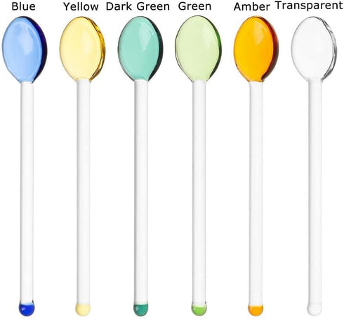 6PCS Tea Spoons, Colorful Coffeeware Long Handle Stirring Spoons, Home Kitchen Glass Spoon...