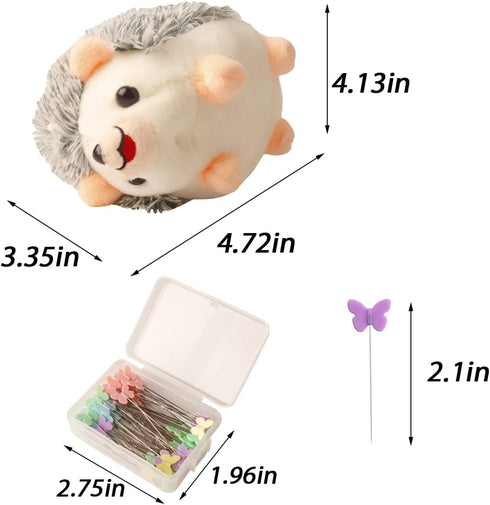 Hedgehog Shaped Pin Cushion Sewing Kit with 100 Colored Pins...