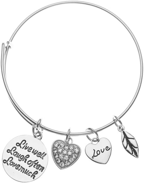 Infinity Collection Live Well Love Much Laugh Often Adjustable Wire Bangle Bracelet- Inspirational Expandable Charm Bracelet, Gift for Her...