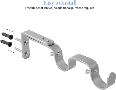 Heavy Duty Curtain Rod Brackets - Adjustable Double Rod Holders, 1 Inch (2 PCS, Silver)...