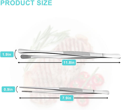 2Pcs Kitchen Tweezers Tongs, Cooking Tweezers, Chef Tweezers Tongs for Cooking, Long Handle Food Tweezers for Plating, Stainless Steel Culinary Tw...