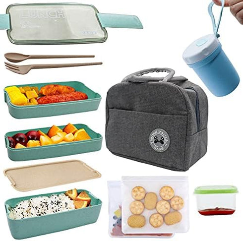 Bento Box Kit,Japanese Lunch Box 3-In-1 Compartment,Leakproof 3 Layer Lunch Container for Kids and Adults...
