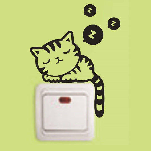 Removable Switch Sticker, 4 Pcs Cute Black Sleeping Cats Cartoon Wall Sticker, Light Switch Decor Decals, Family DIY Decor Art Car Stickers Home D...