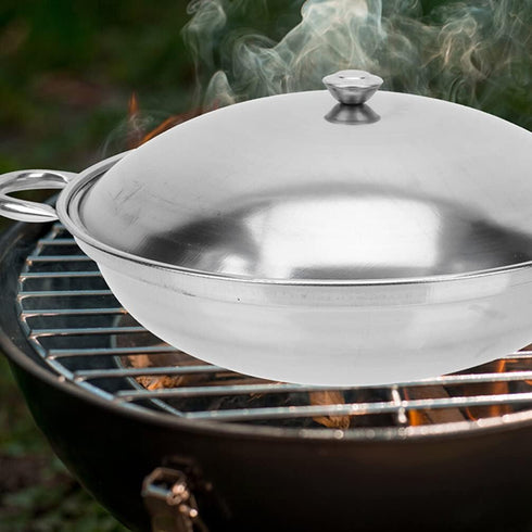 Kichvoe Stainless Steel Wok Pan with Lid 2pcs Double Handle Everyday Pan Nonstick Frying Pan Shabu Pot Seafood Cookware Fits All Stoves for Home O...