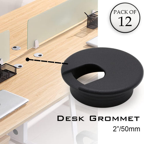 12 Pack 2 Inch Black Desk Grommet Kit Wire Cable Hole Cover Organizer Plastic Cover for Office Cord Management (Black)...