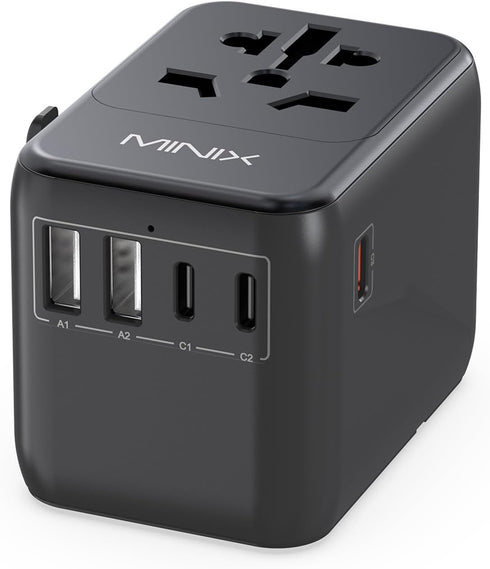 MINIX 35W Universal Travel Adapter 6 in 1 European Travel International Power Plug Adapter Max 3 USB C 2 USB A Ports All-in-One Worldwide Wall Cha...