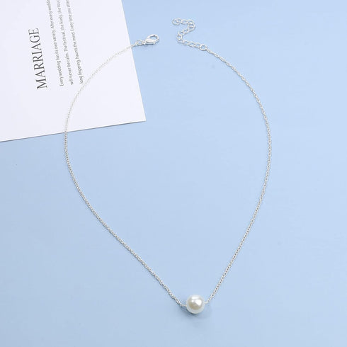 Boho Pearl Pendant Necklace Gold Floating Pearl Choker Necklace Minimalist Chain Bridal Necklace Jewelry for Women and Girls...